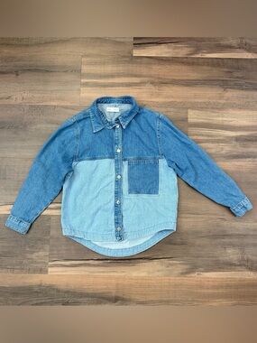 Zara Kids Two Tone Denim Long Sleeve Button Down Shirt Size 11-12